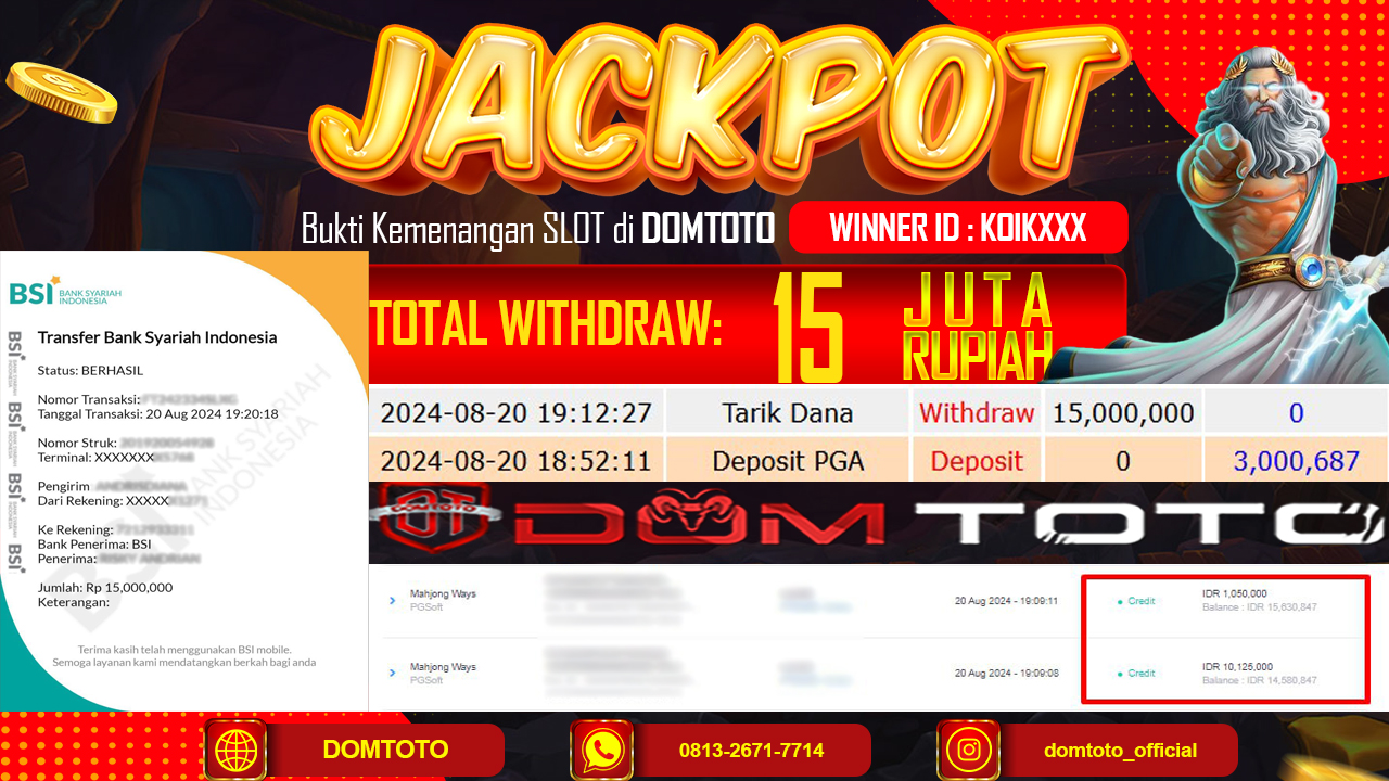JACKPOT SLOT MAHJONG WAYS 20 AGUSTUS 2024